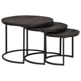 vidaXL Mese de Cafea Nesting 3 pcs Negru Lemn masiv de mango și oțel 4104634