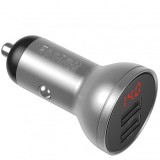 Incarcator Auto Baseus Digital Display, 24W, 2.4A, 2 x USB-A, Argintiu CCBX-0S