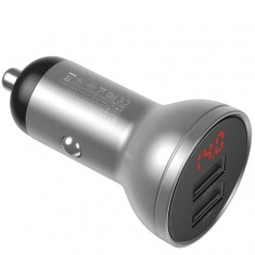 Incarcator Auto Baseus Digital Display, 24W, 2.4A, 2 x USB-A, Argintiu CCBX-0S