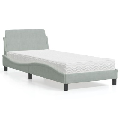 vidaXL Pat cu saltea, Dover, gri deschis, 90x200 cm, catifea 3208331 foto