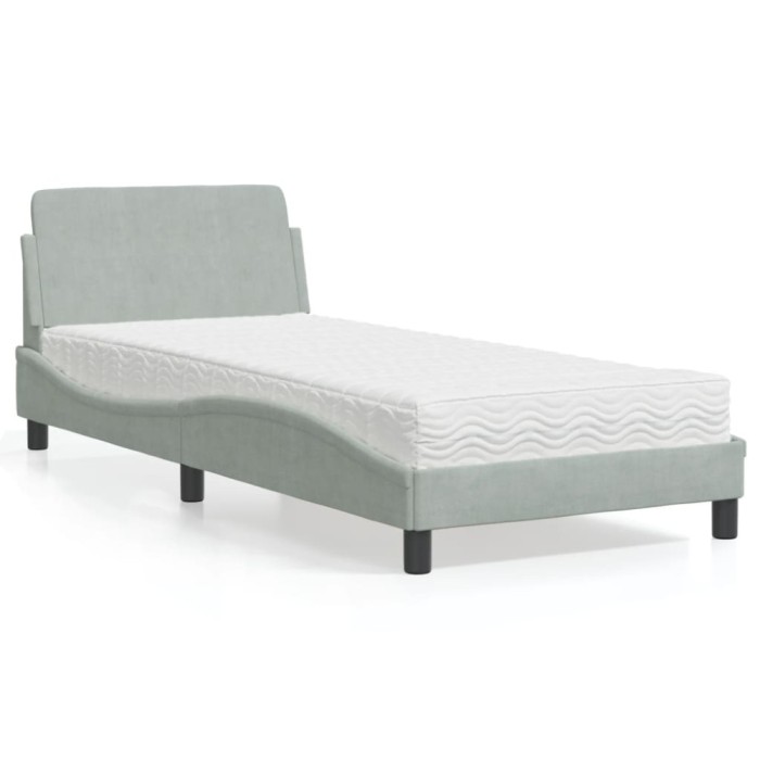 vidaXL Pat cu saltea, Dover, gri deschis, 90x200 cm, catifea 3208331