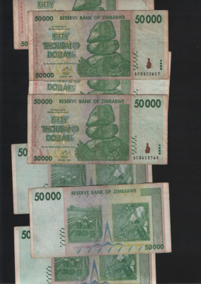 Rar! Zimbabwe 50000 50.000 dollars 2008 pret pe bucata F-VF foto