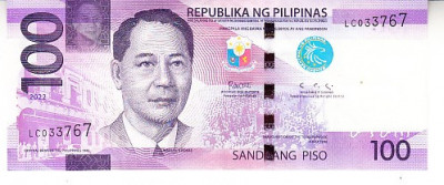 M1 - Bancnota foarte veche - Filipine / Pilipinas - 100 piso - 2022 foto