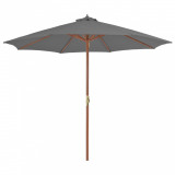 VidaXL Umbrelă de soare de exterior, st&acirc;lp din lemn, 300 cm, antracit