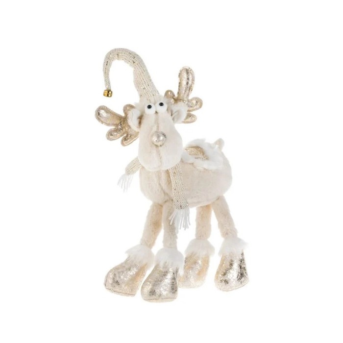 Ren Decorativ de Craciun Alb Ecru cu Fular Impletit si Caciula Aurie