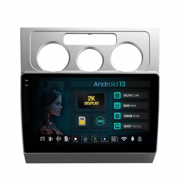 Navigatie 2K Volkswagen Touran (2003-2010) 8GB RAM Android 13 Octacore Slot Sim 4G DSP GPS Wi-FI Carplay Android Auto USB Bluetooth Waze Touchscreen 1