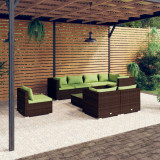 VidaXL Set mobilier de grădină cu perne, 9 piese, maro, poliratan