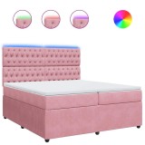 Cumpara ieftin Pat box spring cu saltea, roz, 200x200 cm, catifea