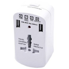 ADAPTOR UNIVERSAL PRIZA V-TAC (UK,US,EU) CU PROTECTIE SI 2USB 2.1A