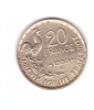 Moneda Franta 20 franci/francs 1950 B GEORGES GUIRAUD, cu 3 pene, stare buna, Europa, Bronz-Aluminiu