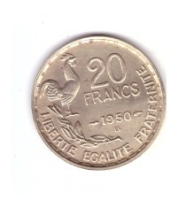 Moneda Franta 20 franci/francs 1950 B GEORGES GUIRAUD, cu 3 pene, stare buna