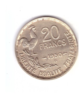 Moneda Franta 20 franci/francs 1950 B GEORGES GUIRAUD, cu 3 pene, stare buna foto