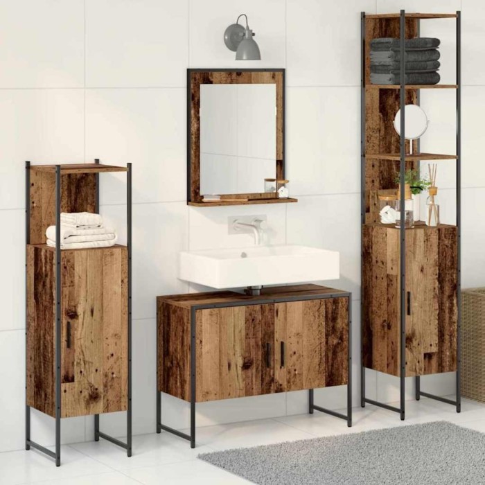 Set Mobilier Baie de 4 Piese Lemn Vechi Lemn Prelucrat