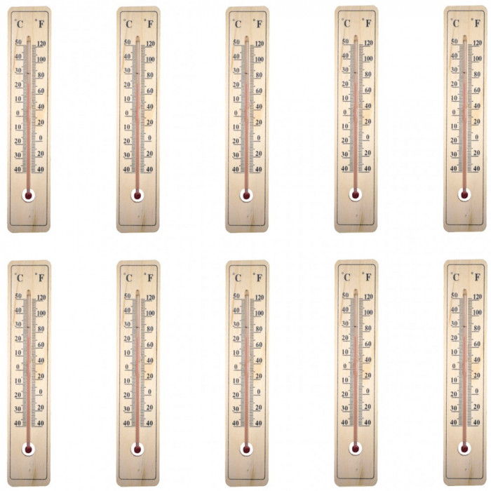 10 x Termometru de exterior, Din lemn, Gradatie Celsius &amp; Fahrenheit