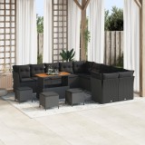 Set de sofa pentru gradina Gossi de 14 piese cu perne negru poliratan acacia, set de cina pentru gradina Gossi de 4 piese cu perne negru poliratan aca