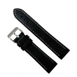 Cumpara ieftin Curea Ceas Piele Naturala Neagra Cusatura Alba 18mm 20mm 22mm 24mm Textura Bizonata WZ2206