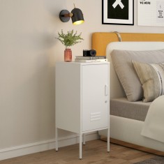 Noptiera, en.casa, PXSL-0151 Hausj&auml;rvi, 82 x 35 x 35 cm, otel, alb, cu usa cu incuietoare si 2 chei HausGarden Leisure