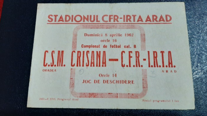 program CFR -IRTA ARAD - CSM CRISANA ORADEA