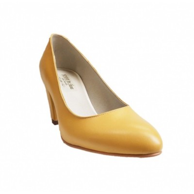 Pantofi eleganti dama, galbeni, din piele naturala box, toc 6 cm - NA87G4 foto