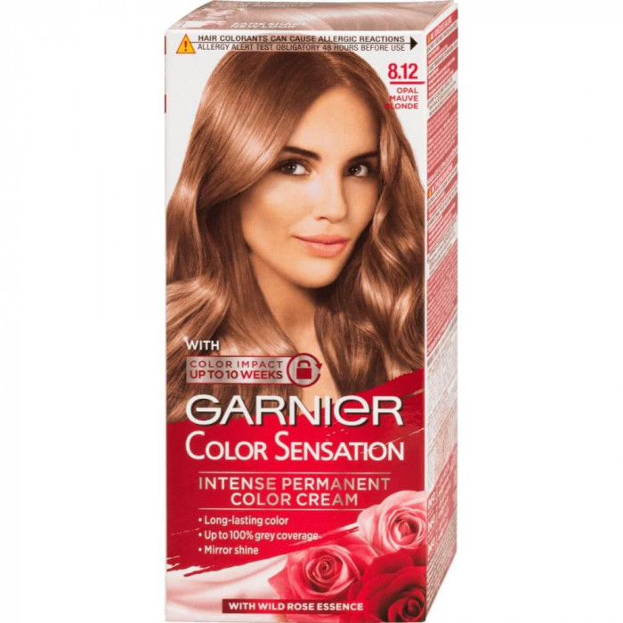 Vopsea de Par Permanenta Garnier Color Sensation 8.12, 110 ml, Opal Mauve Blonde, Colorare Par Blond Garnier Opal Mauve Blonde, Vopsea de Par Nuanta B