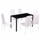 Set masa si scaune de bucatarie 7 piese alb si negru GartenMobel Dekor