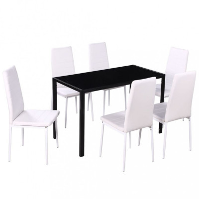 Set masa si scaune de bucatarie 7 piese alb si negru GartenMobel Dekor foto