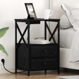 vidaXL Cabinet de noptiere cu stație de &icirc;ncărcare cu raft Stejar negru