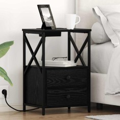 vidaXL Cabinet de noptiere cu stație de &icirc;ncărcare Stejar negru 859561