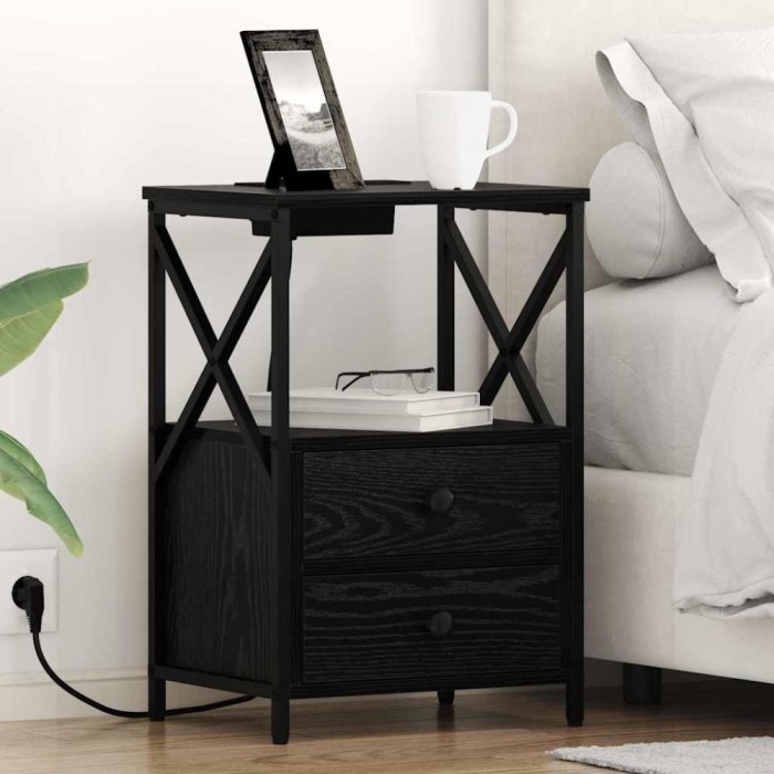 vidaXL Cabinet de noptiere cu stație de &icirc;ncărcare Stejar negru 859561