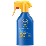Spray colorat de protectie solara pentru copii Nivea Sun Kids Protect &amp;amp; Care, cu pulverizator, SPF 50, 270 ml