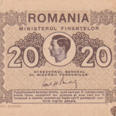 BANCNOTA - ROMANIA - 20 ( DOUAZECI ) LEI , MIHAI I , 1945