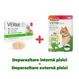 Deparazitare internă pisici, Vermicat, 1 comprimat + Zgarda antiparazitara pisici, Vetopure