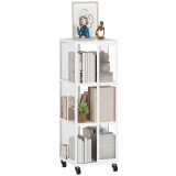 HOMCOM Bibliotecă Modernă cu 3 Rafturi și Roți, 35x35x99 cm, Alb | Aosom Romania