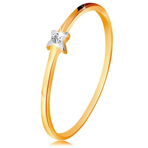 Inel din aur alb și galben 585 - stea cu diamant transparent, brațe subțiri - Marime inel: 57