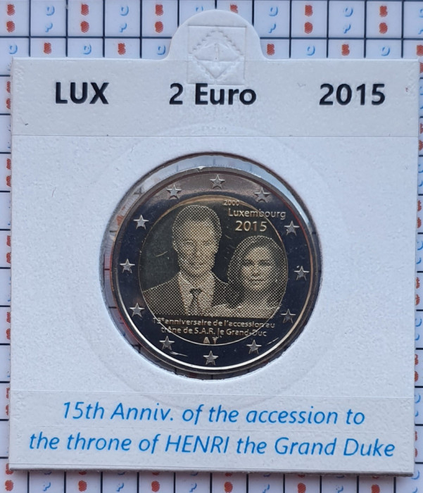 Luxembourg 2 euro 2015 UNC - Accession - km 136 - cartonas personalizat D13301