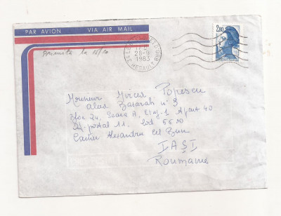 FD15 - Plic Circulat international Franta - Romania (Iasi ) , 1983 foto