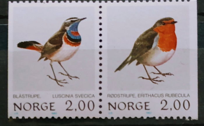 Norvegia 1982 păsări, fauna , serie 2v. nestampilata