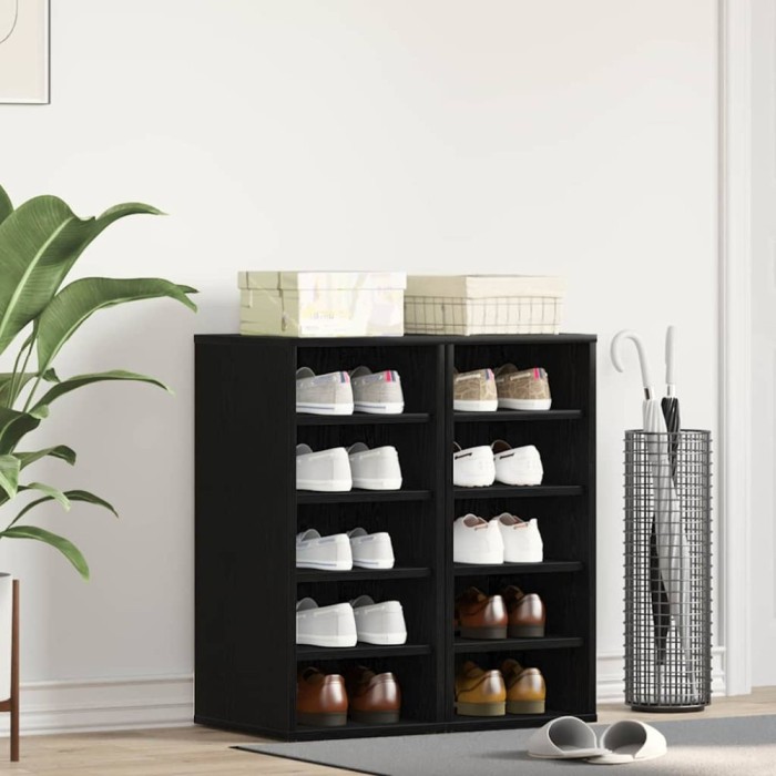 vidaXL Dulap pentru pantofi 2 piese Negru Stejar 32x35x70 cm Lemn procesat