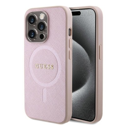 Husa pentru iPhone 15 Pro - Guess Saffiano MagSafe (GUHMP15LPSAHMCP) - Pink foto