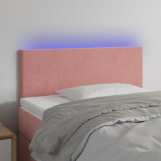 vidaXL Tăblie de pat cu LED, roz, 80x5x78/88 cm, catifea foto