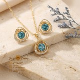 Set Blu di Luce , cercei, pandantiv E i lant placate cu aur 14K, zirconia albastra