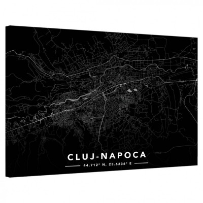Tablou Canvas, Tablofy, Cluj-Napoca &amp;middot; Street Map &amp;middot; Landscape, Printat Digital, negru cm foto