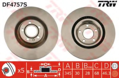 Disc frana AUDI A4 Cabriolet (8H7, B6, 8HE, B7) (2002 - 2009) TRW DF4757S foto