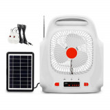 Ventilator cu panou solar, difuzor, Radio FM si doua becuri : Culoare - alb/rosu, Oem