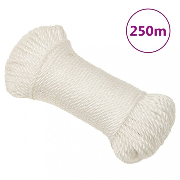 vidaXL Fr&acirc;nghie de lucru, Alb, 8 mm, 250 m, polipropilenă