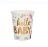 Set 6 pahare din Carton pentru Petrecere, cu mesaj Hello Baby - 270ml, Oem