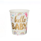 Set 6 pahare din Carton pentru Petrecere, cu mesaj Hello Baby - 270ml