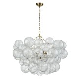 Lustra tip pendul Annachristina, 8 lumini, metal/sticla, alama/transparent, 83 x 69 x 100 cm