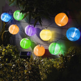 Garden of Eden - sir de 10 lampioane solare LED diferite culori, alb rece 3,7 m