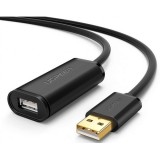 CABLU USB Ugreen prelungitor, &quot;US121&quot; USB 2.0 (T) la USB 2.0 (M), conectori auriti, chip pentru amplificare semnal integrat, 5m, negru, &quot;10319&quot; (timbr